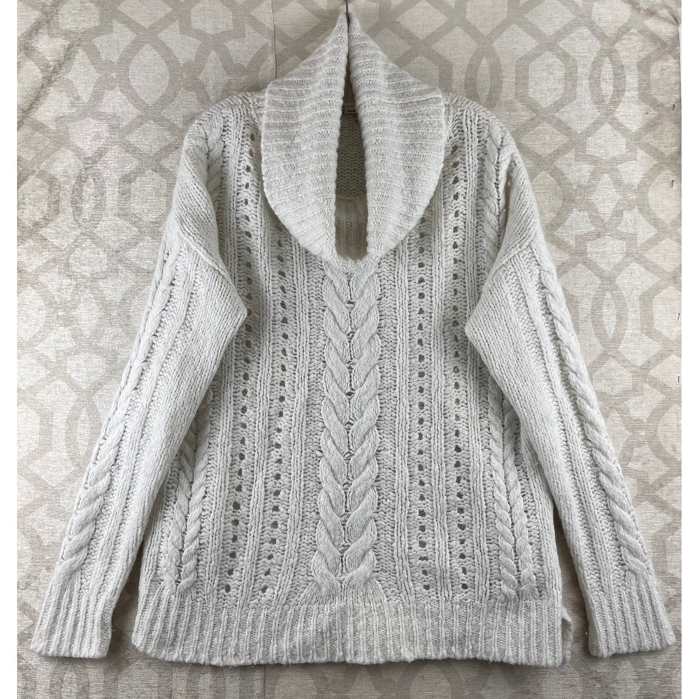 Smartwool Cowl Neck Womens Medium Cream White Excellent Cable Knit Wool Blend